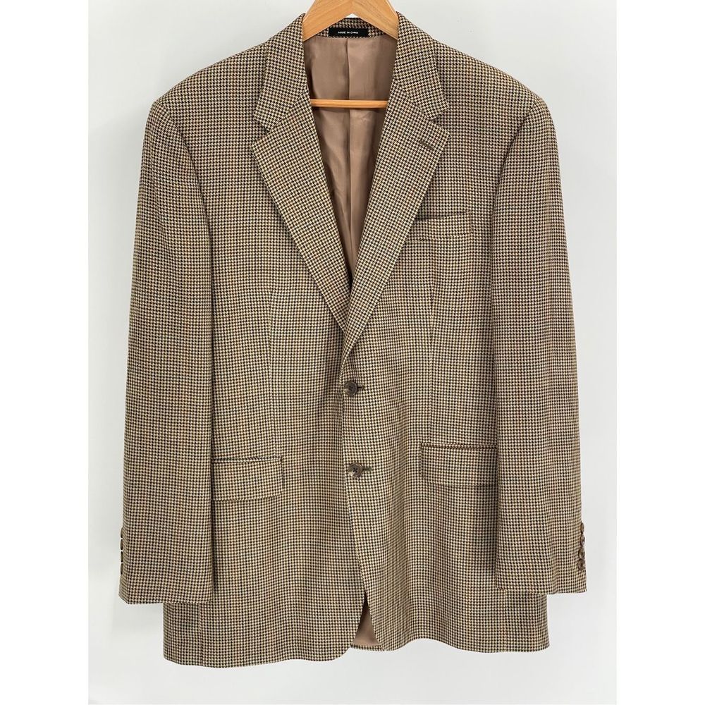 Chaps Ralph Lauren Blazer Silk Men 42 Long Brown Houndstooth 2 Button